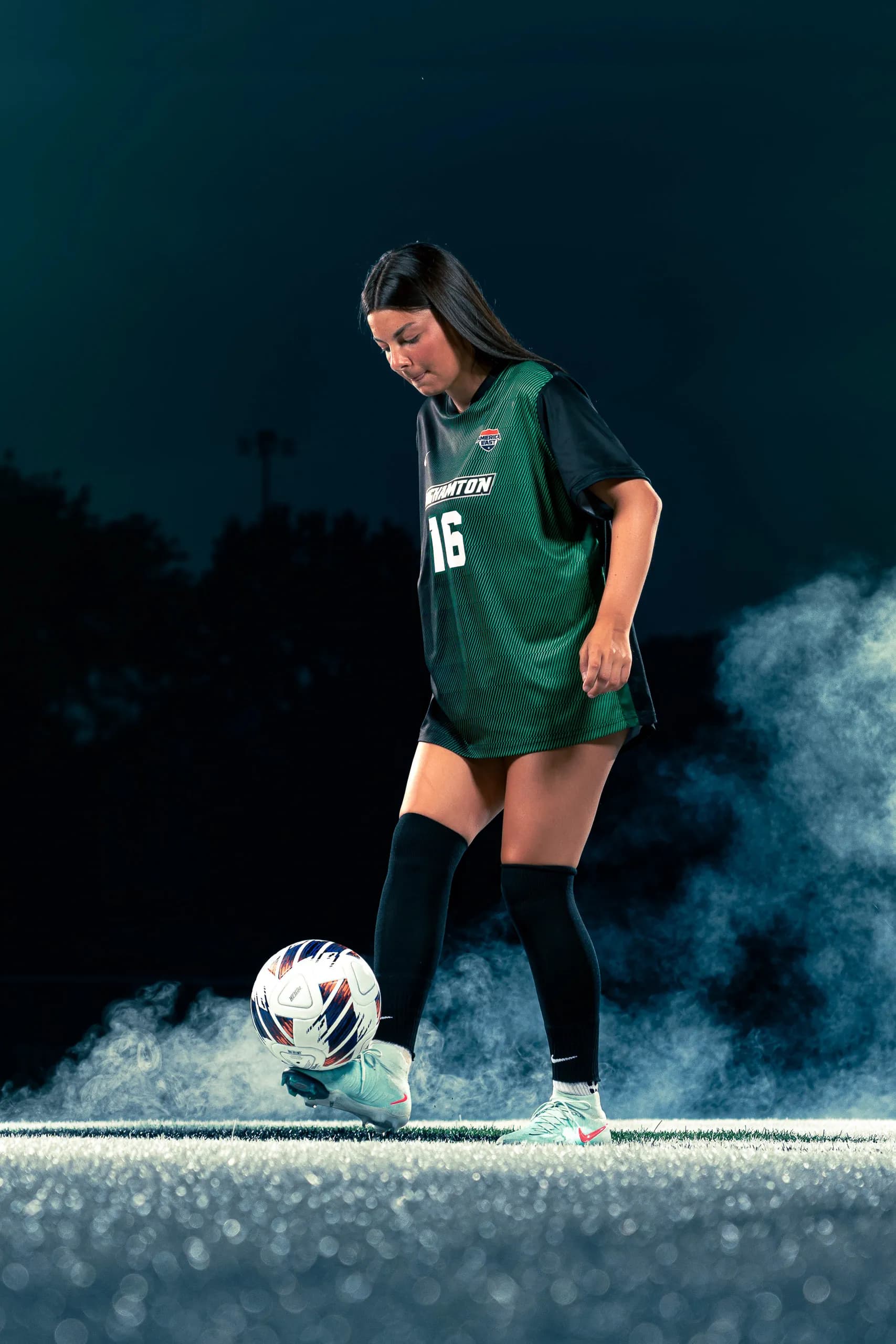 Media day portrait from the Binghamton University women's soccer session in Binghamton, New York