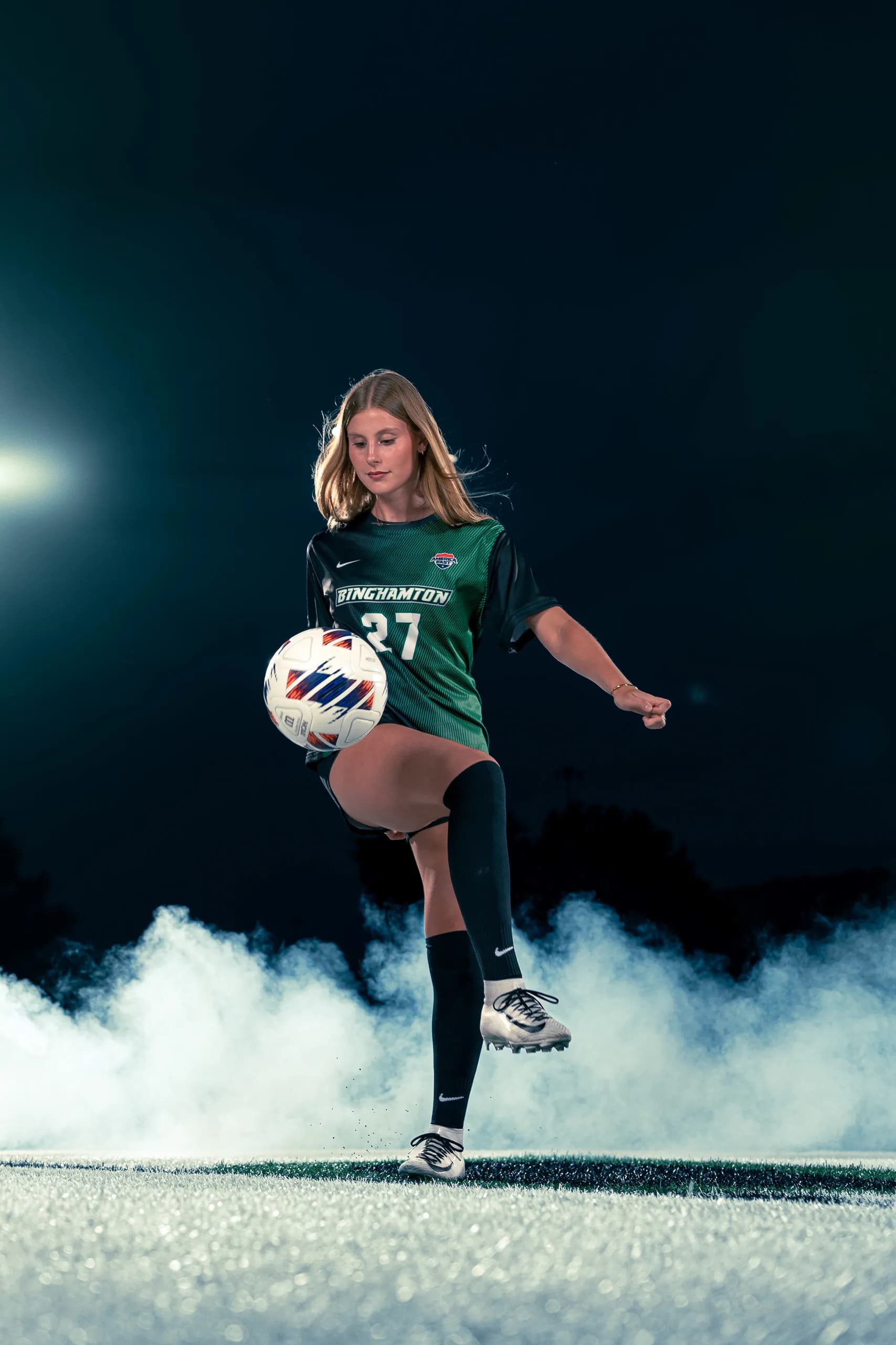Media day portrait from the Binghamton University women's soccer session in Binghamton, New York