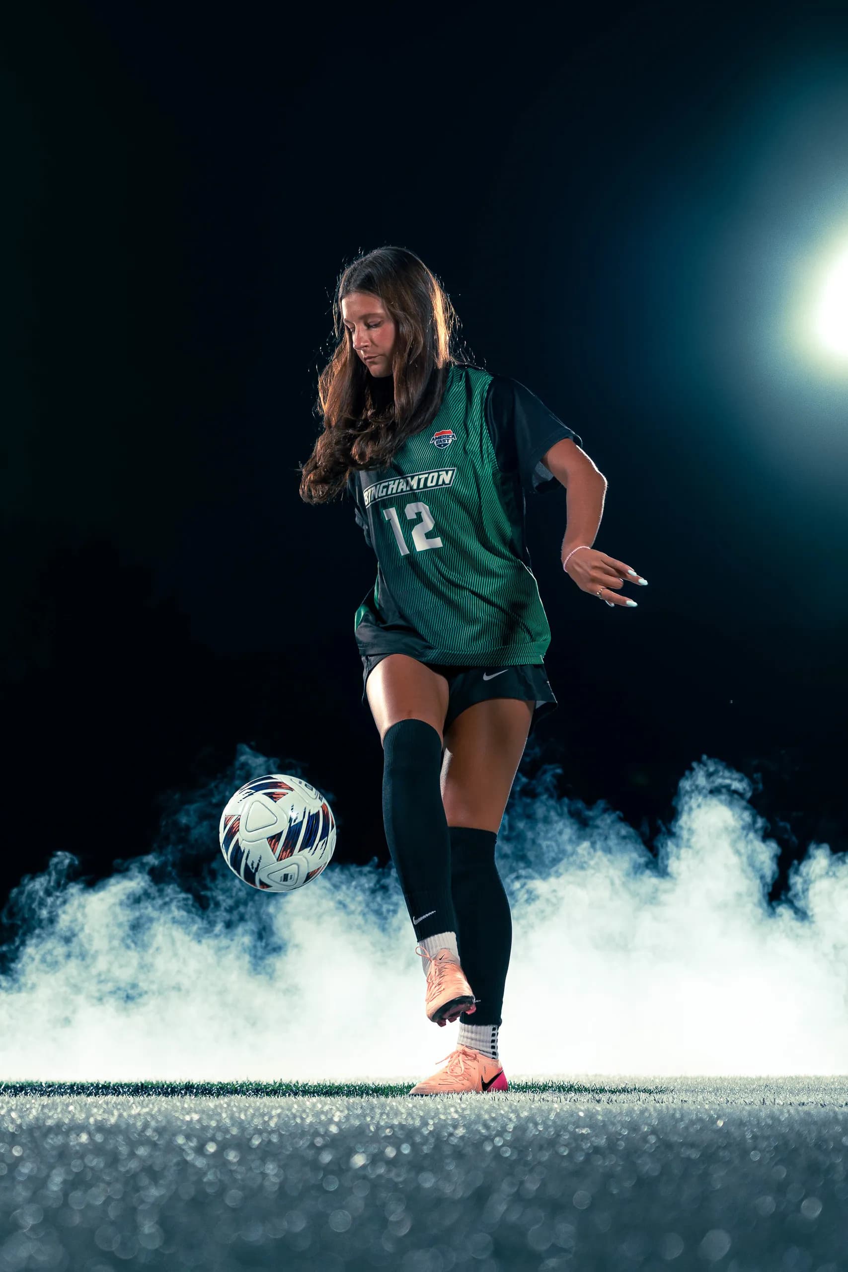 Binghamton University women's soccer media day portrait in Binghamton, New York