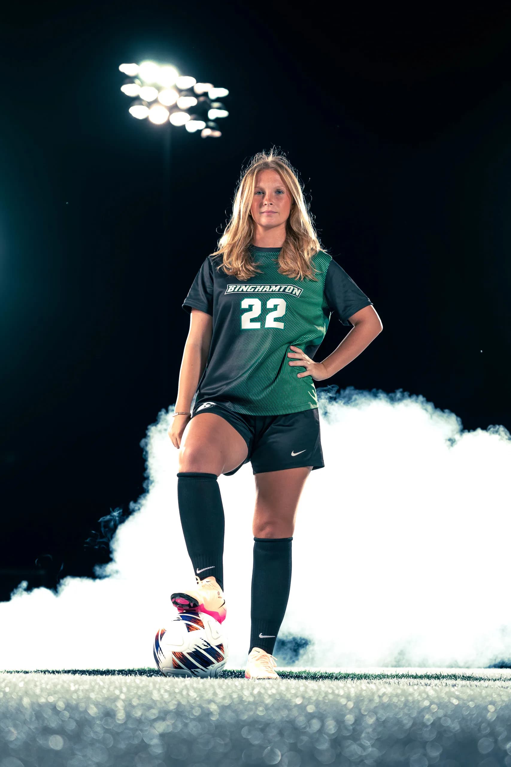 Binghamton University women's soccer media day portrait in Binghamton, New York