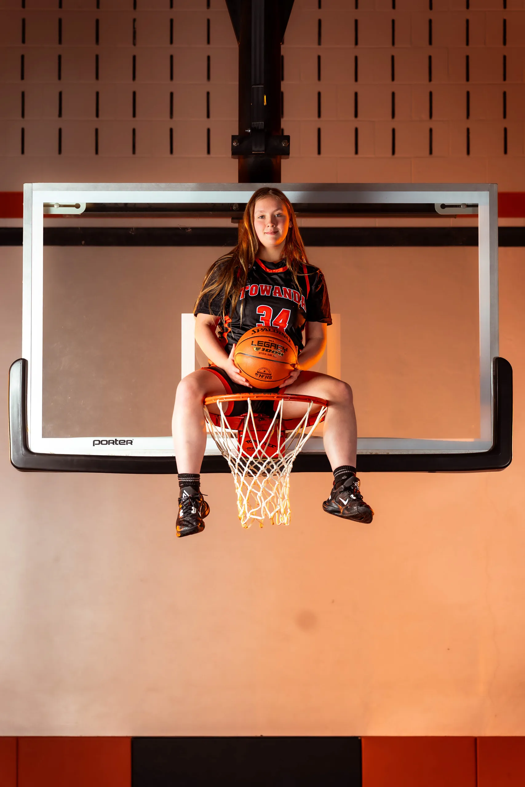 Towanda girls basketball media day portrait with the orange-gel look, Towanda PA