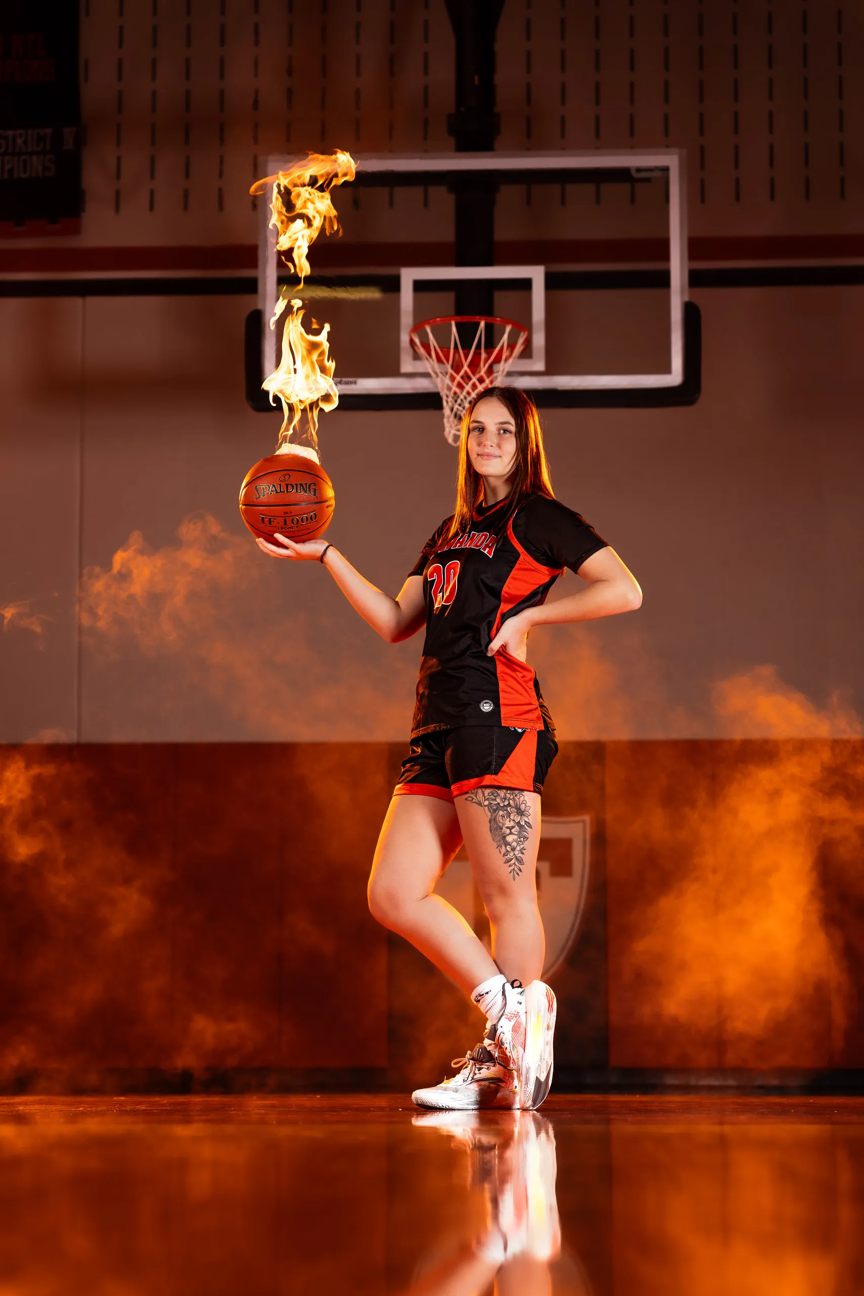 Towanda girls basketball media day portrait with the orange-gel look, Towanda PA