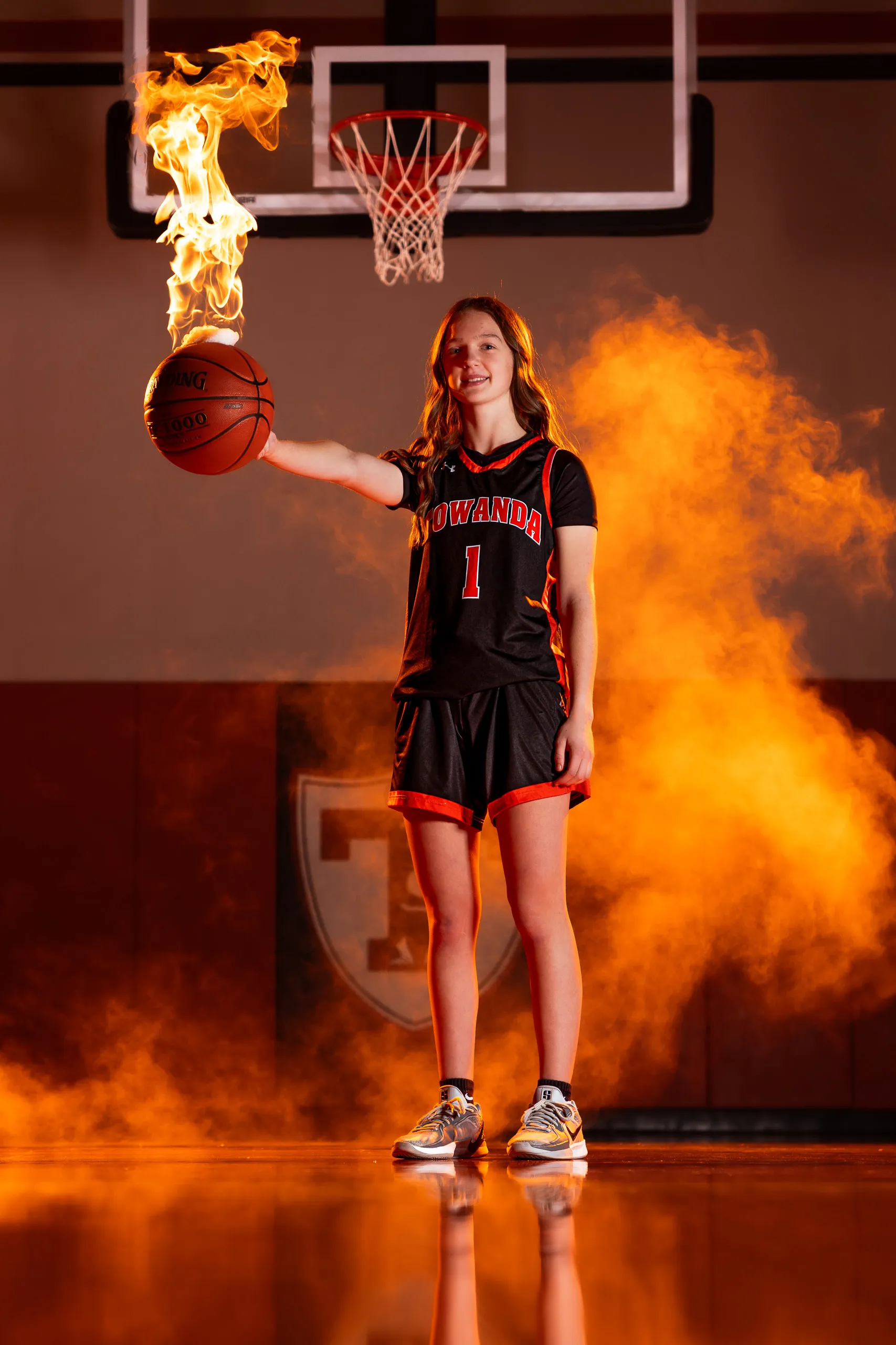 Towanda girls basketball media day portrait with the orange-gel look, Towanda PA