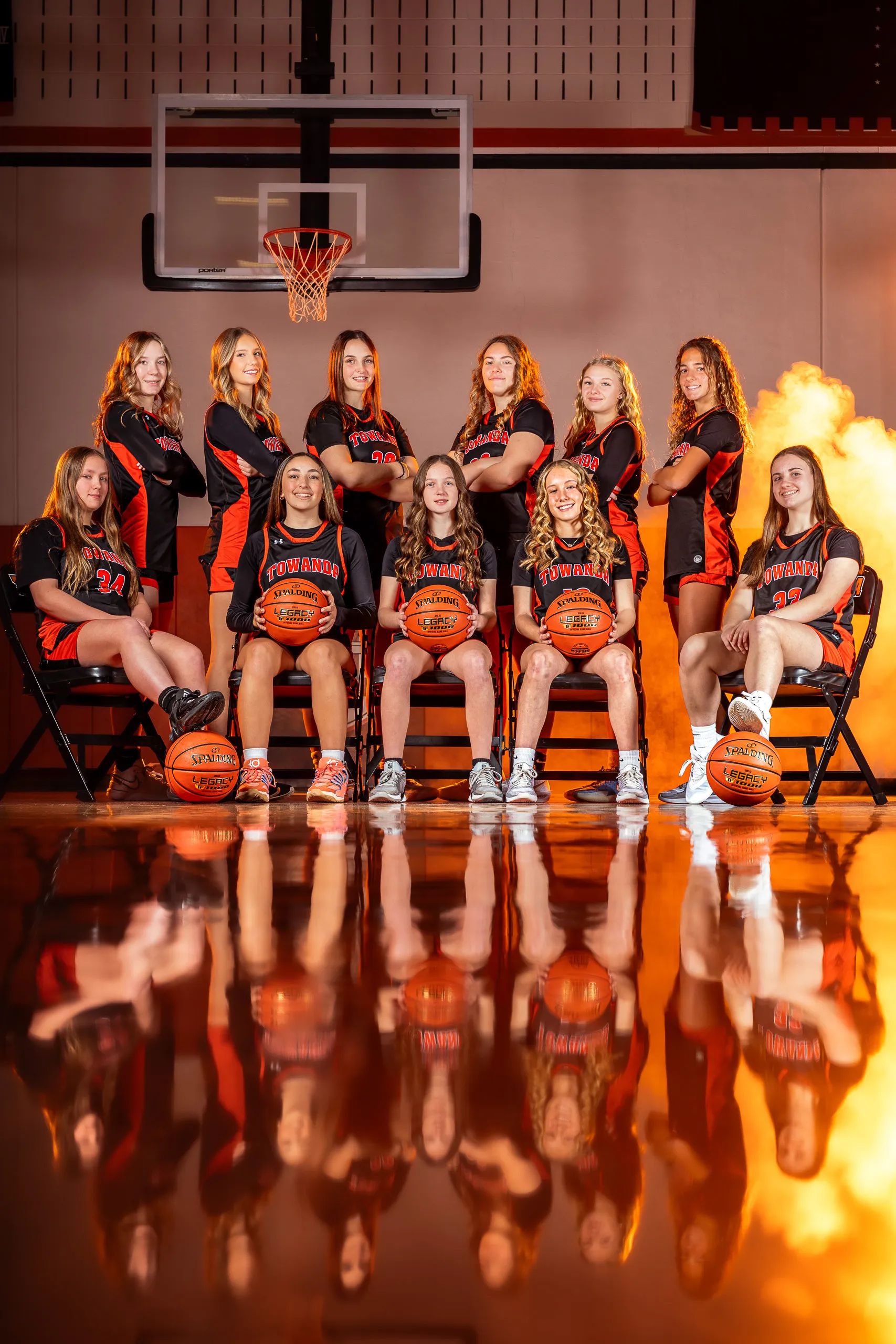 Portrait from the Towanda girls basketball media day, lit with orange gels, Towanda PA