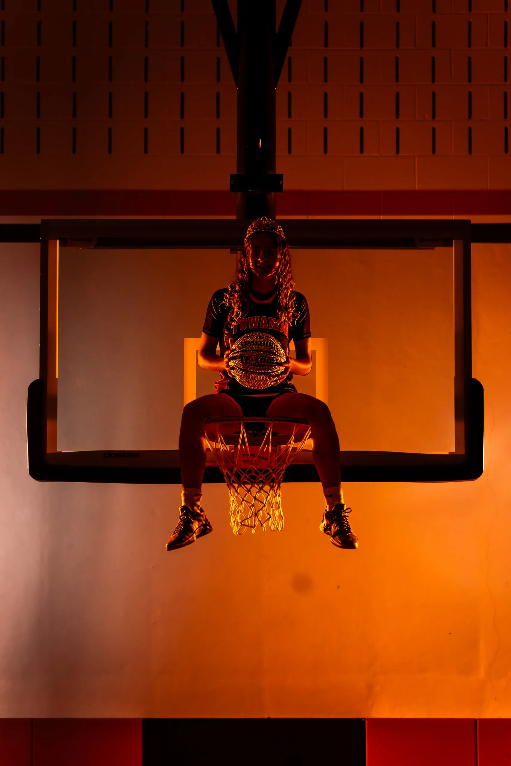 Portrait from the Towanda girls basketball media day, lit with orange gels, Towanda PA