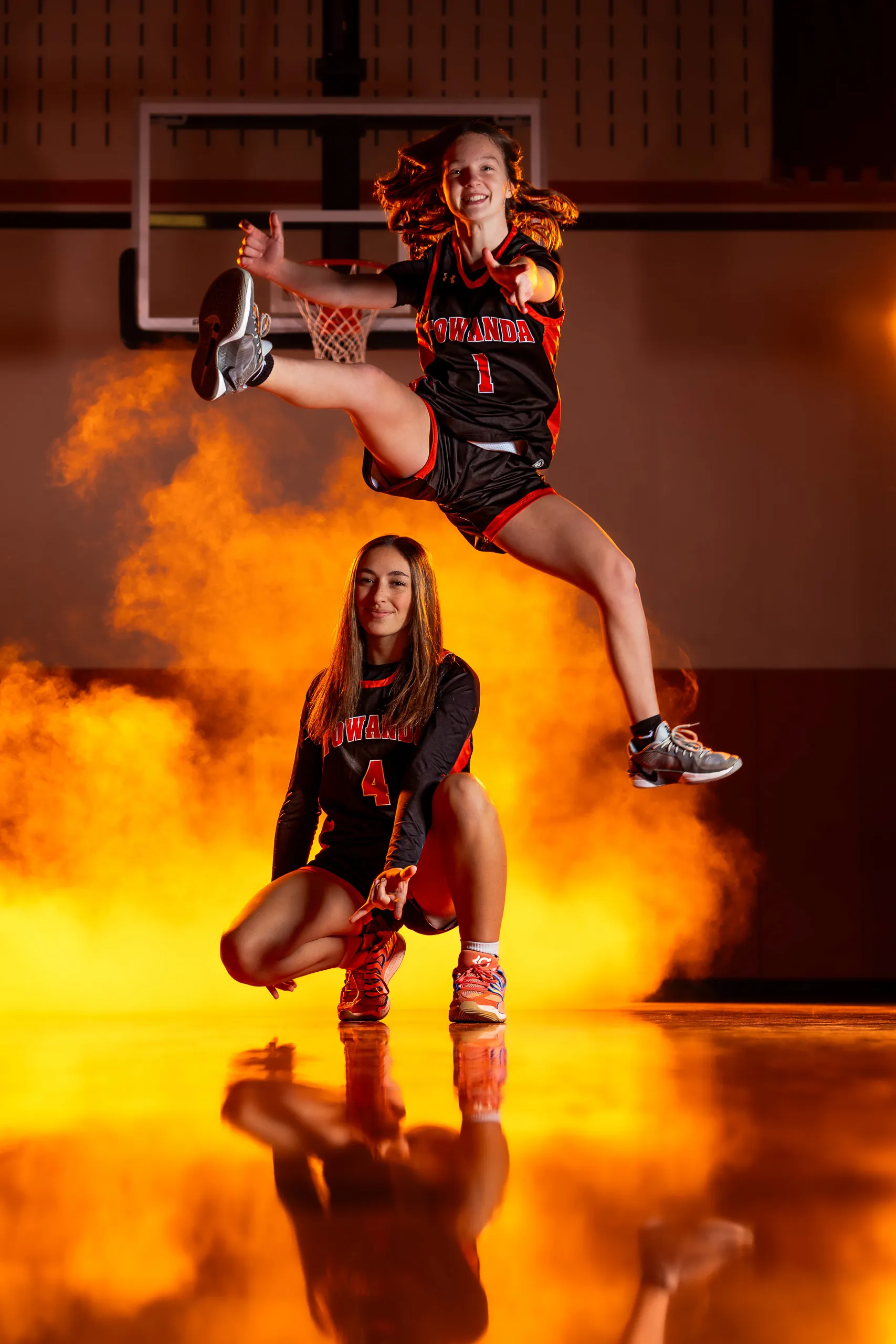 Portrait from the Towanda girls basketball media day, lit with orange gels, Towanda PA