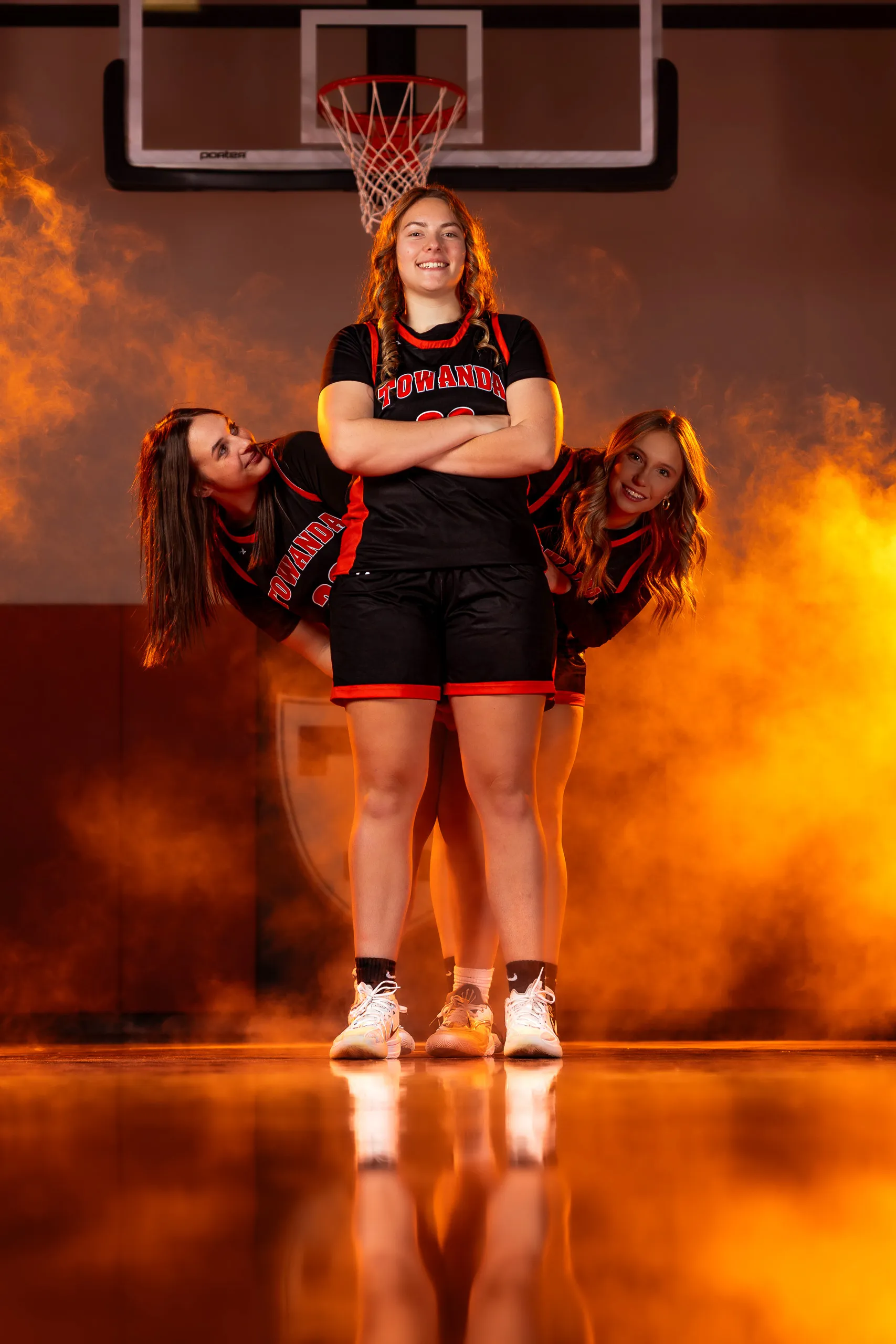 Towanda girls basketball media day portrait with the orange-gel look, Towanda PA