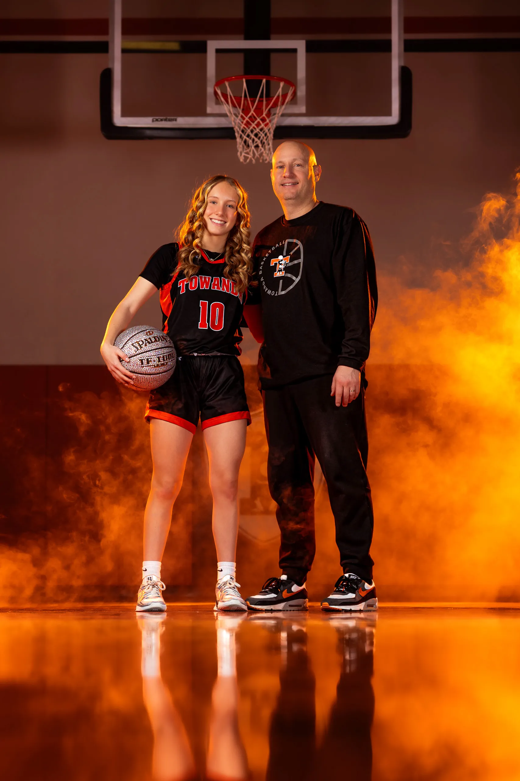 Portrait from the Towanda girls basketball media day, lit with orange gels, Towanda PA