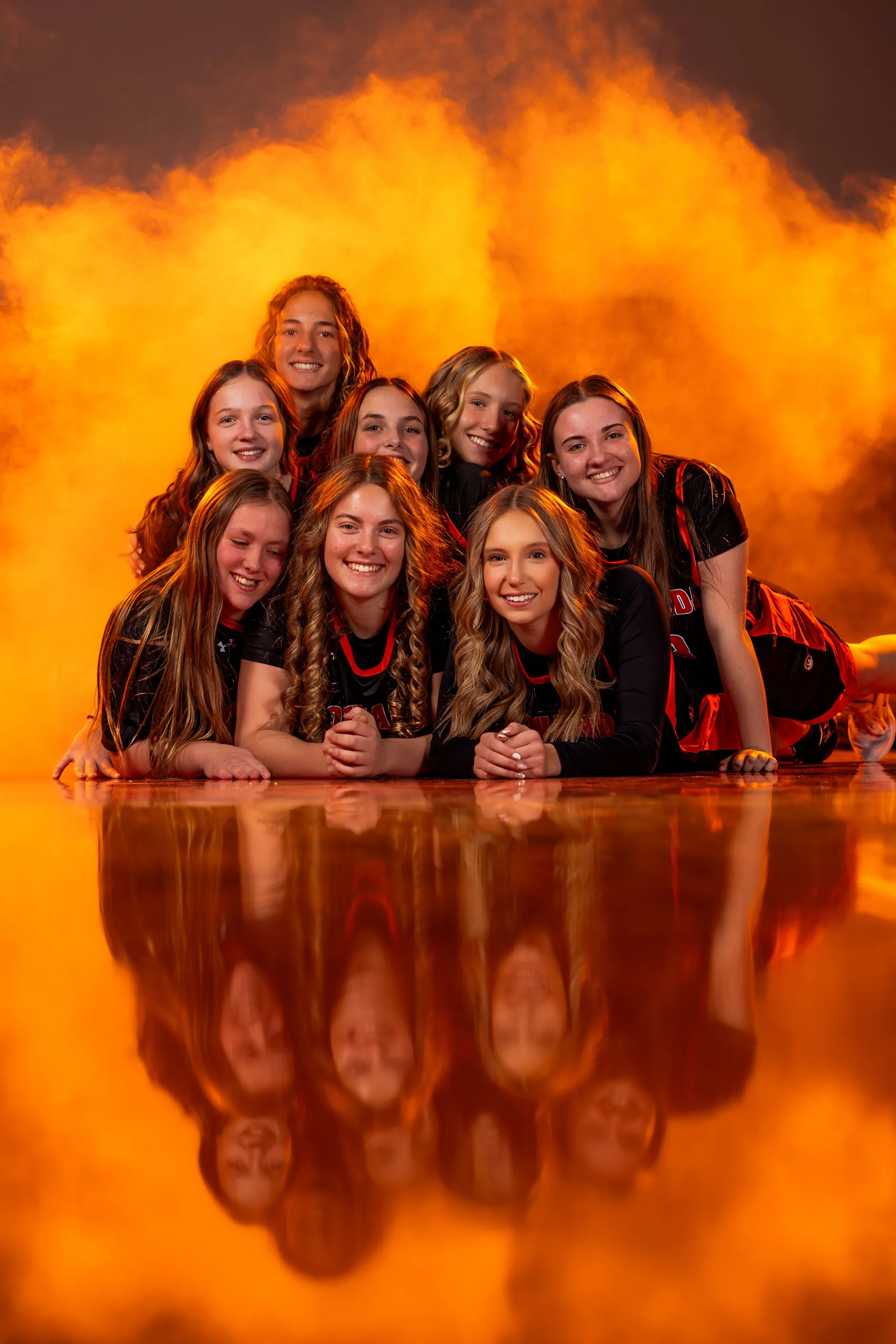 Portrait from the Towanda girls basketball media day, lit with orange gels, Towanda PA