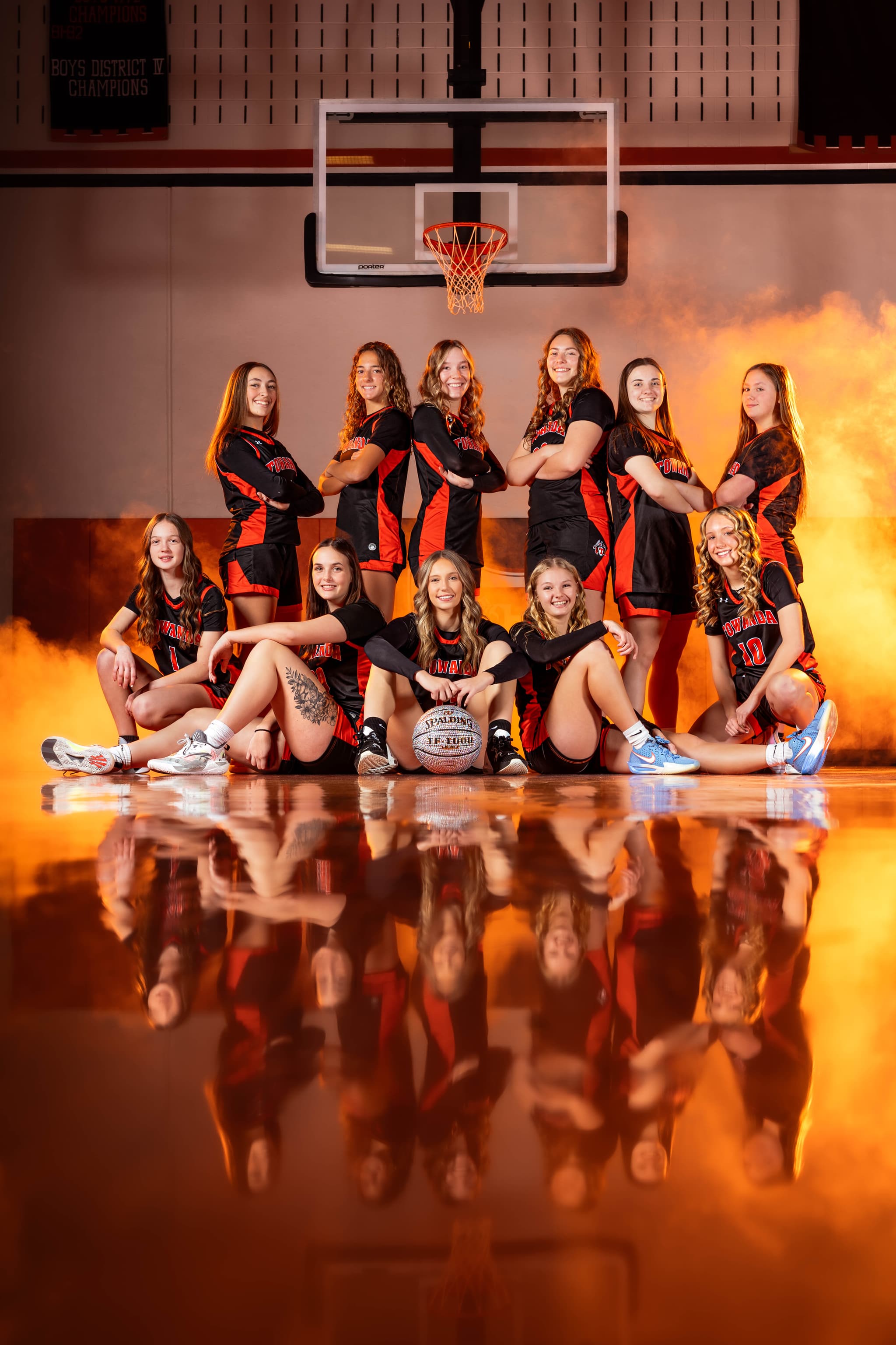 Towanda girls basketball media day portrait with the orange-gel look, Towanda PA